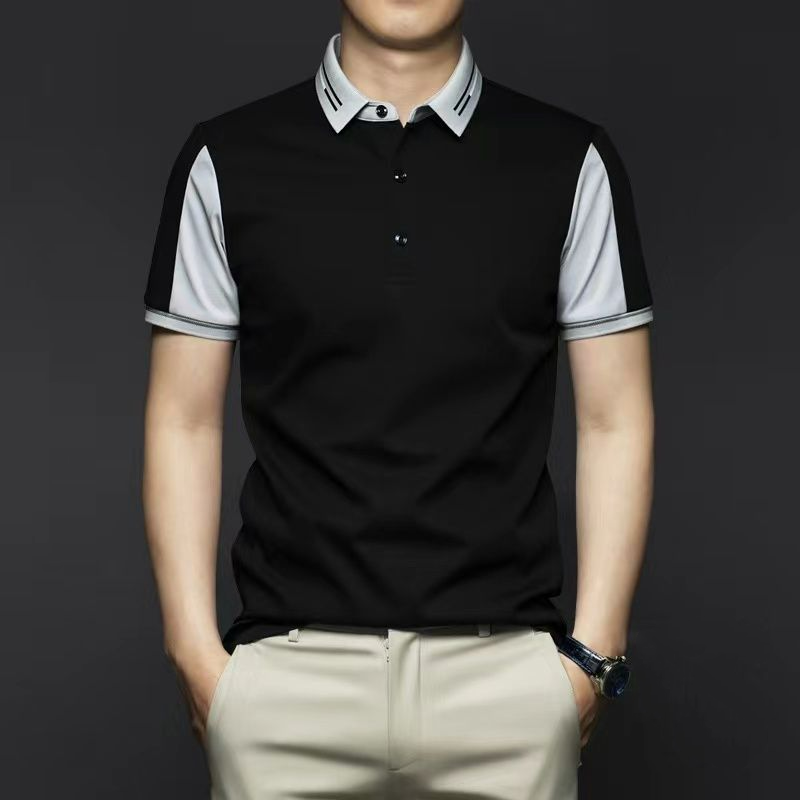 Koreańska moda prosta, elastyczna koszulka Polo, męska panelem, letnia, szybkoschnąca, elegancka bluzka z krótkim rękawem