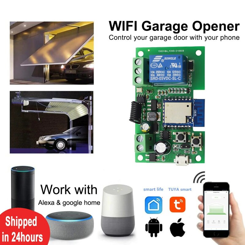 Tuya Smart Life App WiFi Abridor de Porta de Garagem, Controlador, Temporizador, Portão, Abrir, Fechar Monitor, Controle de Voz, Alexa, Google Home