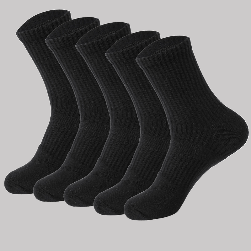 Chaussettes en coton noir pour hommes, évacuation de l'humidité, randonnée en plein air, travail, coussin de compression, chaussettes d'équipage, mode 5/10, 2024 paires