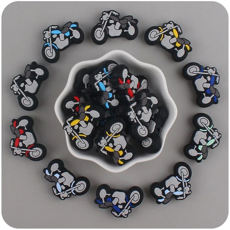 Kawaii Gifts 10PC/lot Baby Silicone Motorcycle Beads Baby DIY Teething Pacifier Chain Necklaces Accessories Safe Nursing Chewing