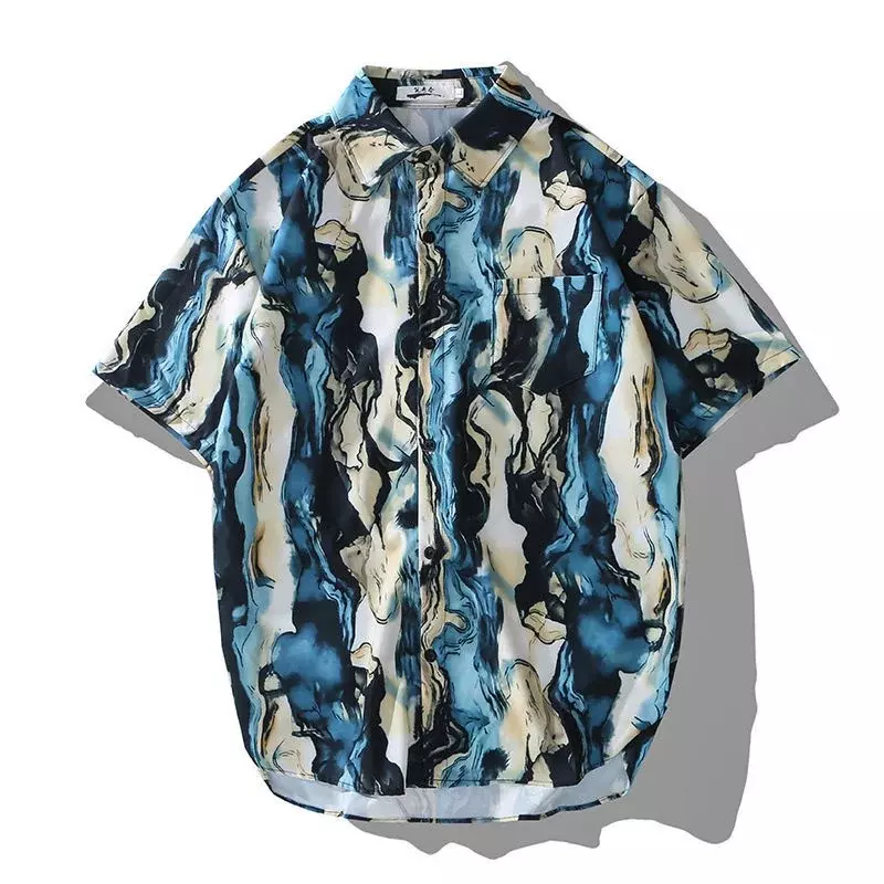 Letnia męska koszula z krótkim rękawem letnia Trend luźna klasyczna plażowa modna koszula społeczna wysokiej jakości koszulka w kwiaty odzież w stylu Harajuku