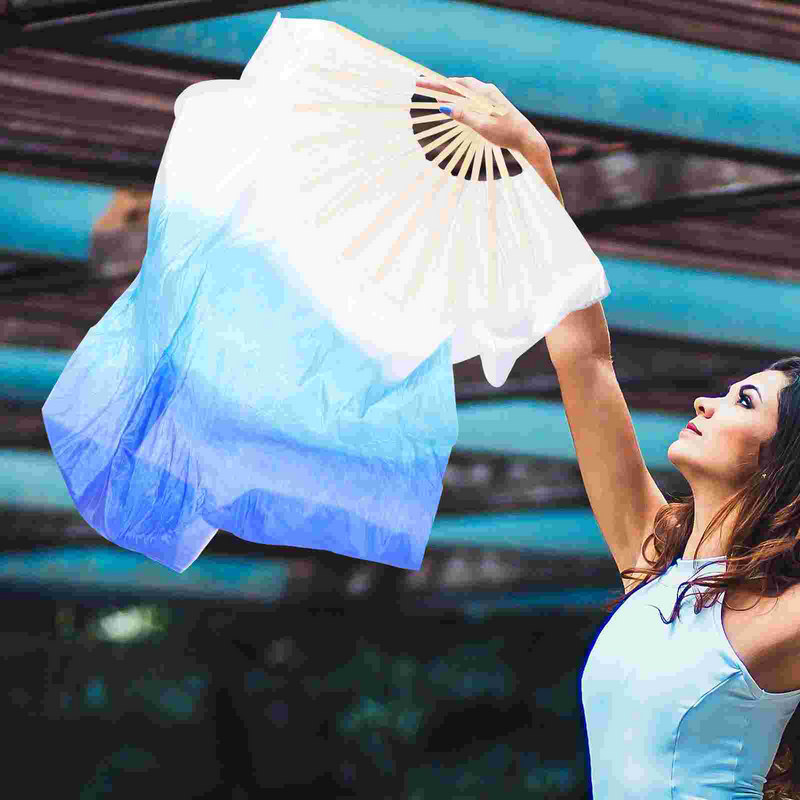 2 Stuks Ventilator Lange Doek Kleur Gradiënt Opvouwbare Hout Fans Vrouwen Voor Vrouw