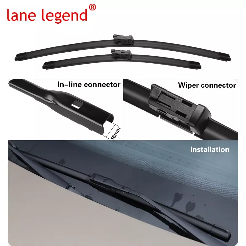 2x For Ssangyong Rexton Y400 MK2 2018~2023 Car Front Brushes Window Windshield Windscreen Wiper Blades Boneless Frameless Rubber
