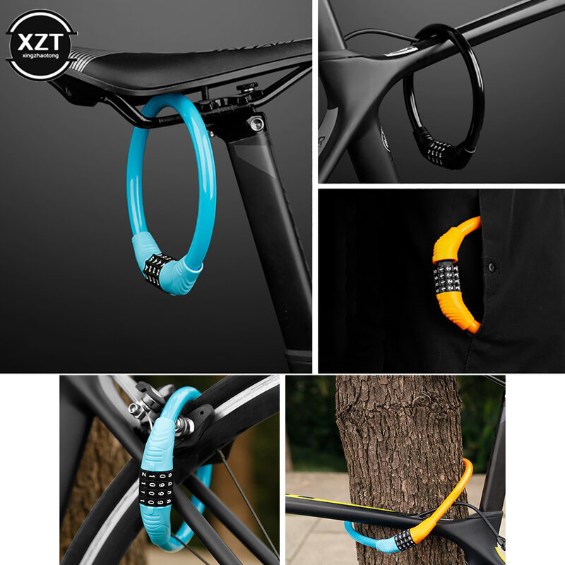 Motorcycle Bicycle Lock Anti-theft 4Digit Password Mountain Road Bike Safety Lock Portable Chain Number Lock Combination Padlock