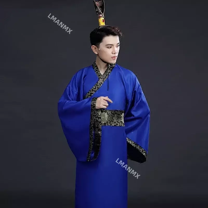Ancient Chinese Costume Men Traditional Chinese Dance Clothing for Women Long Sleeve Hanfu Satin Robe Dress Boy Qing Dynasty