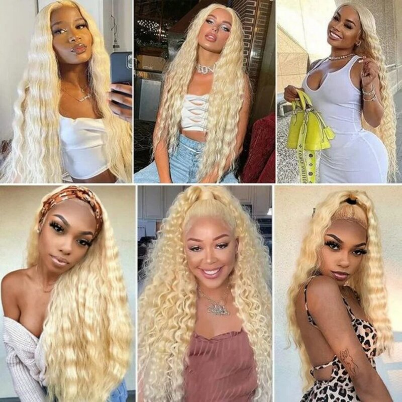 613 Blonde Deep Wave Curly Bundles Human Hair Brazilian Remy Hair 10-28 30 32 Inches 150% Density Hair Extension 1 Pieces