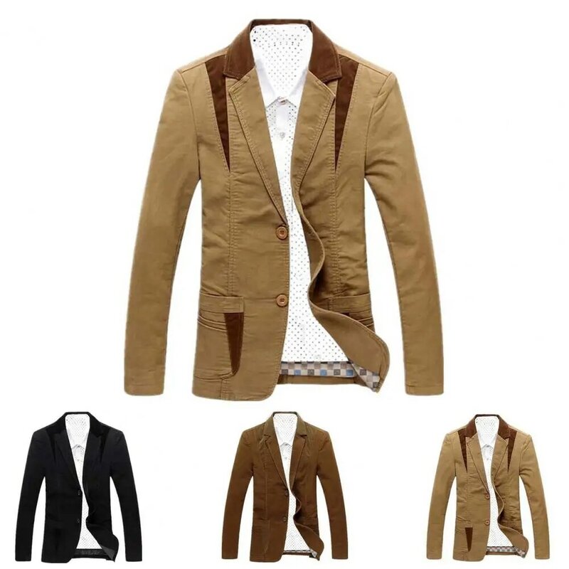 Popular  Men Blazer Autumn Winter Contrast Color Buttons Suit Jacket Color Block Streetwear Casual Blazer for Dating