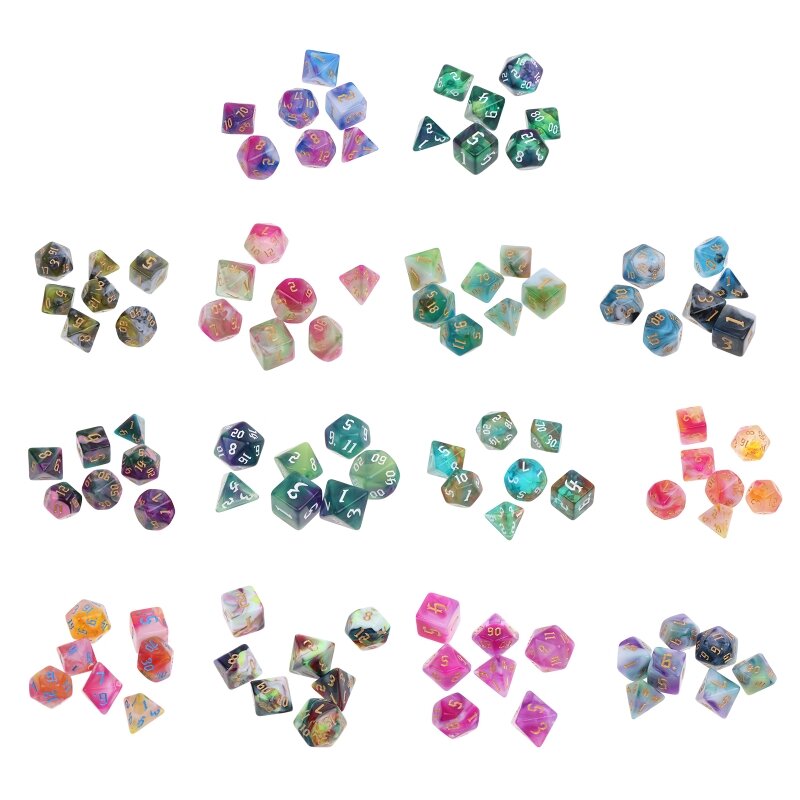 7 peças poliédricas dados de RPG acrílicos multicoloridos dados de jogo dados da sorte duráveis
