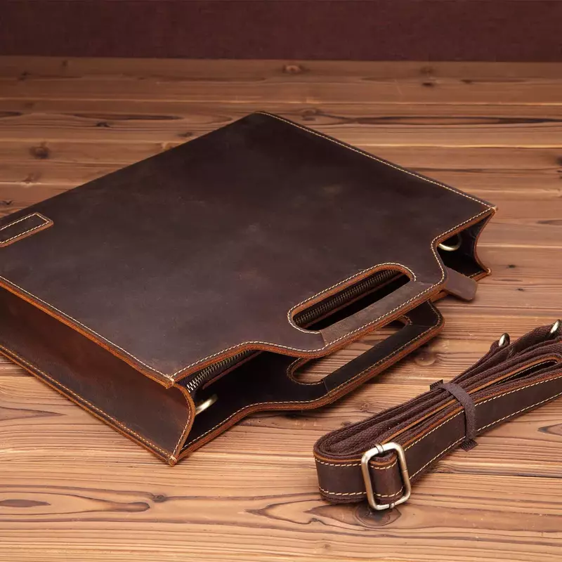 Retro Leather Messenger Bag for Men in Crazy Horse Style Shoulder Crossbody Handbags Briefcase