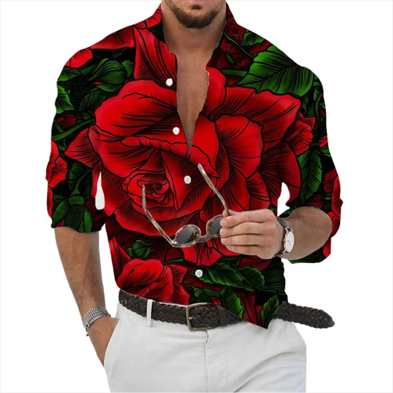 2024 koszula męska letnia koszula z długim rękawem jednokolorowa stójka odkryty strój uliczny moda na co dzień oddychająca