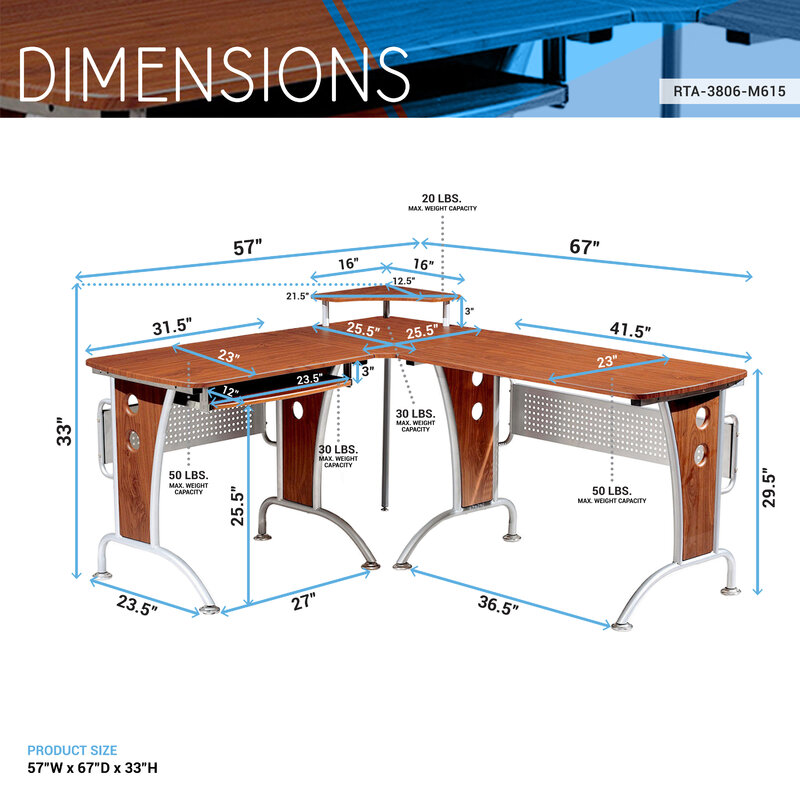 Mobili โต๊ะคอมพิวเตอร์รูปตัวแอลแบบดึงออกแผงคีย์บอร์ด, ไม้มะฮอกกานี