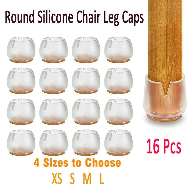 Round Silicone Chair Leg Caps Feet Pads Floor Protector Furniture Table Covers for Non-Slip Chair Rubber Feet Cap Bottom 16pcs