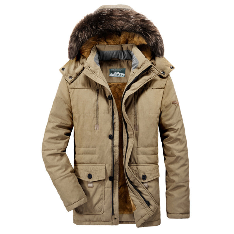 Winter Men Hooded Parkas Fur Linner Thicken Jacket Male Casual Overcoat Hat Detachable Coats Man Jaqueta Masculina Plus Size 6XL