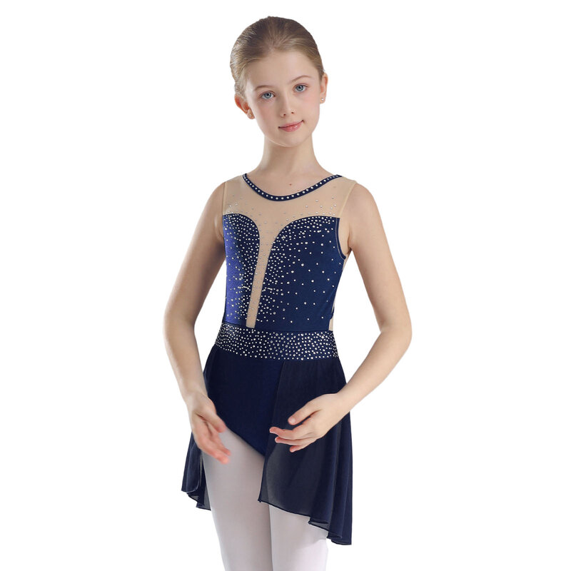 ชุดชุดบัลเลต์กระโปรงแขนกุดสำหรับเด็กผู้หญิง, ชุดกระโปรงประดับพลอยเทียมชุดเต้นบัลเล่ต์