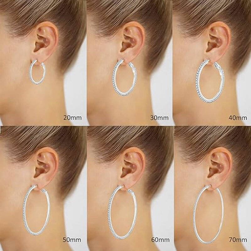 Whole Loop Zirconia Earrings Silver Color Large Women's Hoop Earrings 30/40/50/60/70mm Shiny Dimensional Zirconia Hoop Earrings