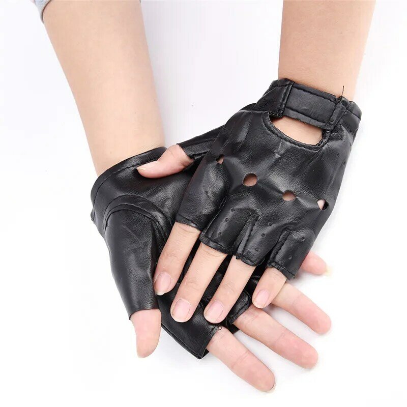 Driviang-guantes sin dedos de cuero PU suave para motocicleta, guantes de medio dedo para motociclista, deportes casuales al aire libre, negro, 1 par