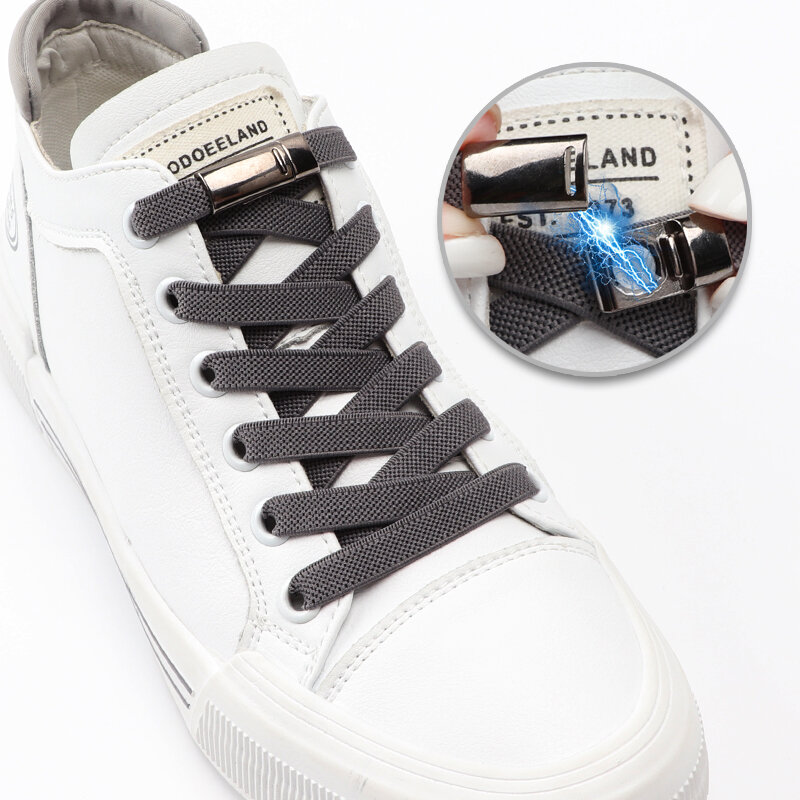 1 par atacadores de sapato elástico magnético bloqueio de metal plana cadarços sem laços atualizar sapatos preguiçosos rendas para tênis borracha bandas