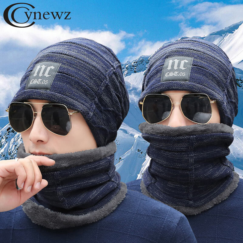 الرجال قبعة طقم أربطة عنق لفصل الشتاء موضة الذكور قبعة صغيرة محبوكة مع الأوشحة لينة سميكة أفخم الدفء اكسسوارات