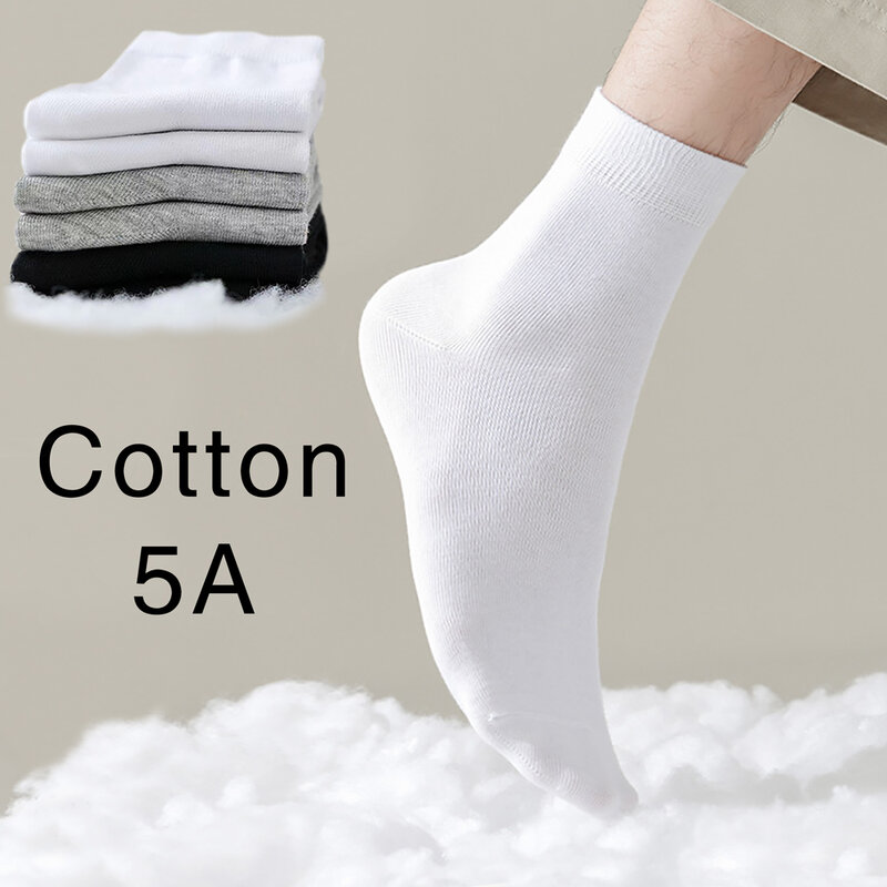 3 Paar Pure Kleur Hoge Kwaliteit Witte Mannen Katoenen Sokken Zacht Ademend Antibacteriële Zwarte Zakelijke Mannen Sokken SIZE39-46 US6.5-12