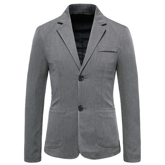 Gaun lengan panjang pola warna abu-abu untuk pria, gaun Formal katun pas badan dengan satu kancing, mantel jaket 159.99