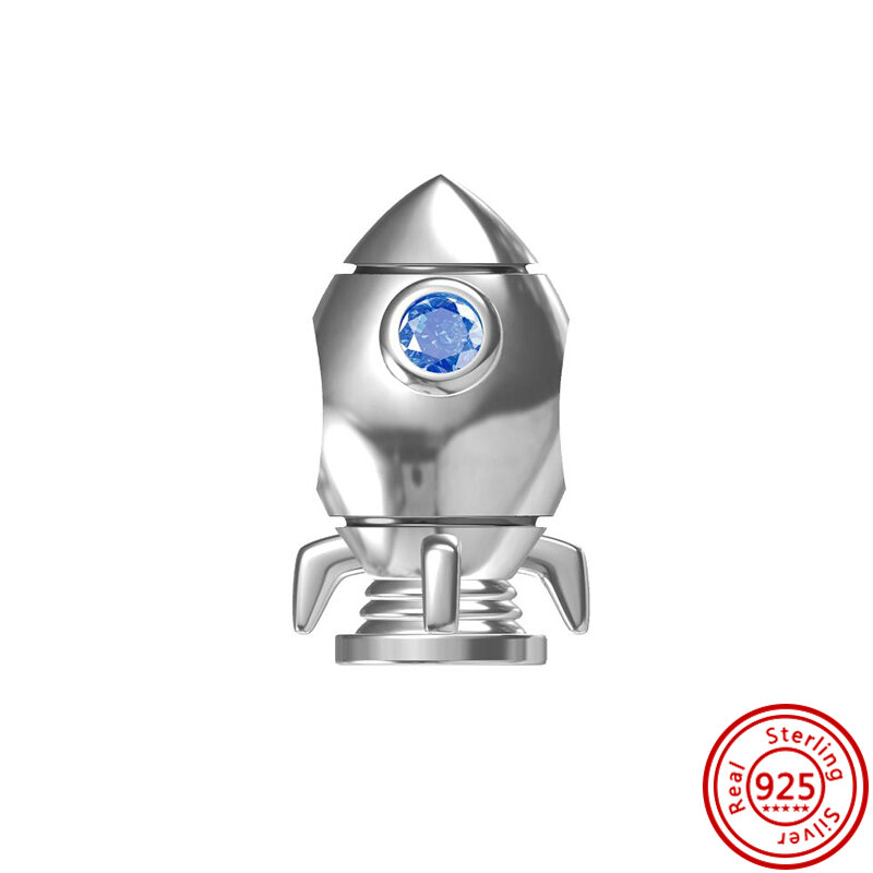 Colgante de plata de ley 925 con forma de cohete, astronauta, nave espacial, OVNI, cuentas de galaxia, compatible con pulsera Pandora Original, joyería
