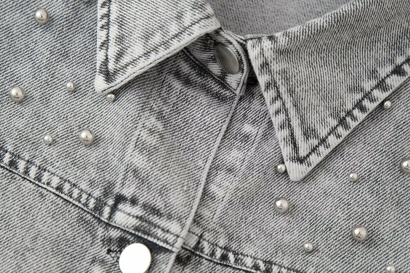 Set donna 2 pezzi2024 moda giacca di jeans con perle artificiali femminile + minigonna in denim con perle artificiali abito da donna