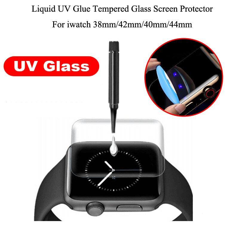 Protector de pantalla UV para Apple Watch 9, 7, 6, SE, 5, 4, 8, 3, 40MM, 41MM, 44MM, 45MM, película protectora de vidrio templado para IWatch 44, 45, 40, 41, 42 MM