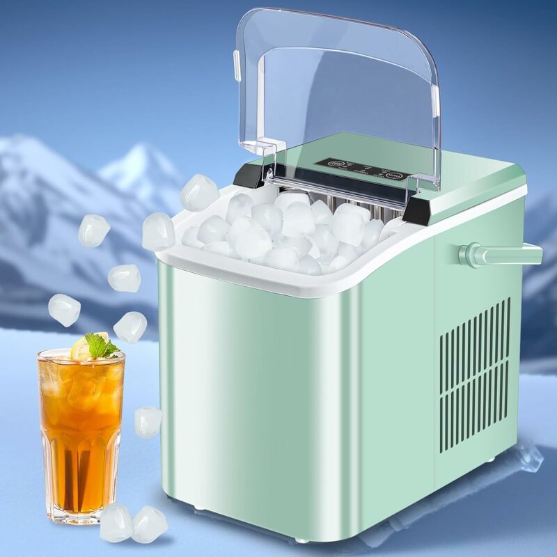 Meja pembuat es, mesin es portabel dengan pegangan, 2 ukuran Icecube untuk rumah dapur Bar pesta berkemah
