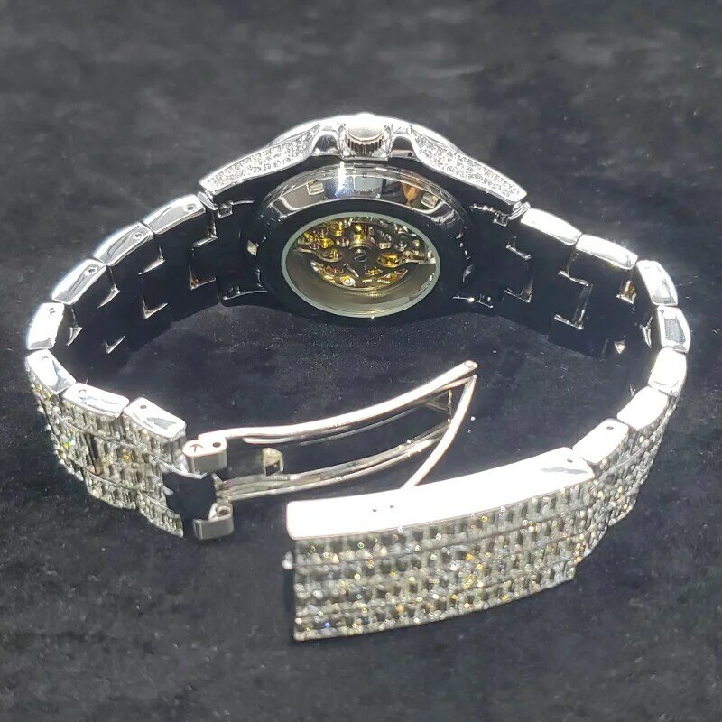 Modules de montre mécaniques automatiques pour hommes, entièrement glacé, horloge à cadran Seton, bracelet en acier, montres de luxe de marque supérieure, bijoux pour hommes, nouveau