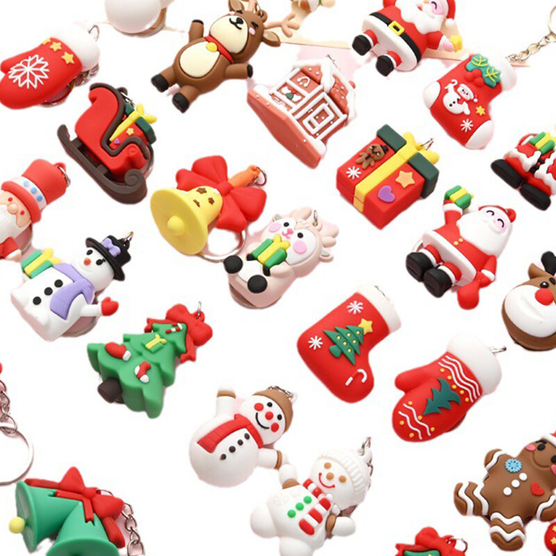 شجرة عيد الميلاد حلقة مفاتيح قلادة ، الأيائل ، ثلج ، عيد ميلاد سعيد الديكور ، سلاسل المفاتيح