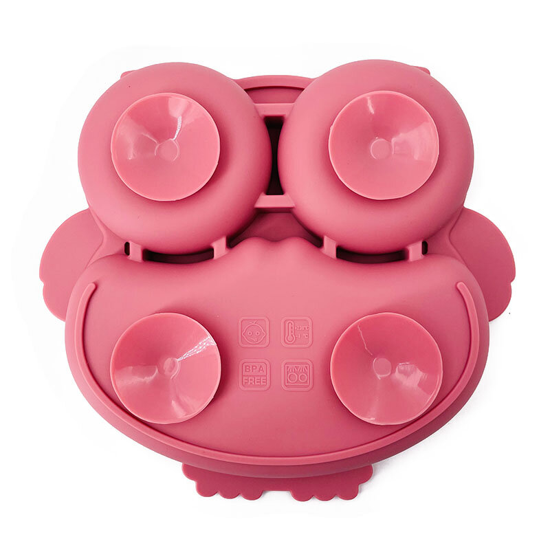 BPA Free Cute Owl Children Dishes Suction Plates Silicone Baby Dining Plate for Toddlers Baby Training Feeding Sucker Bowl