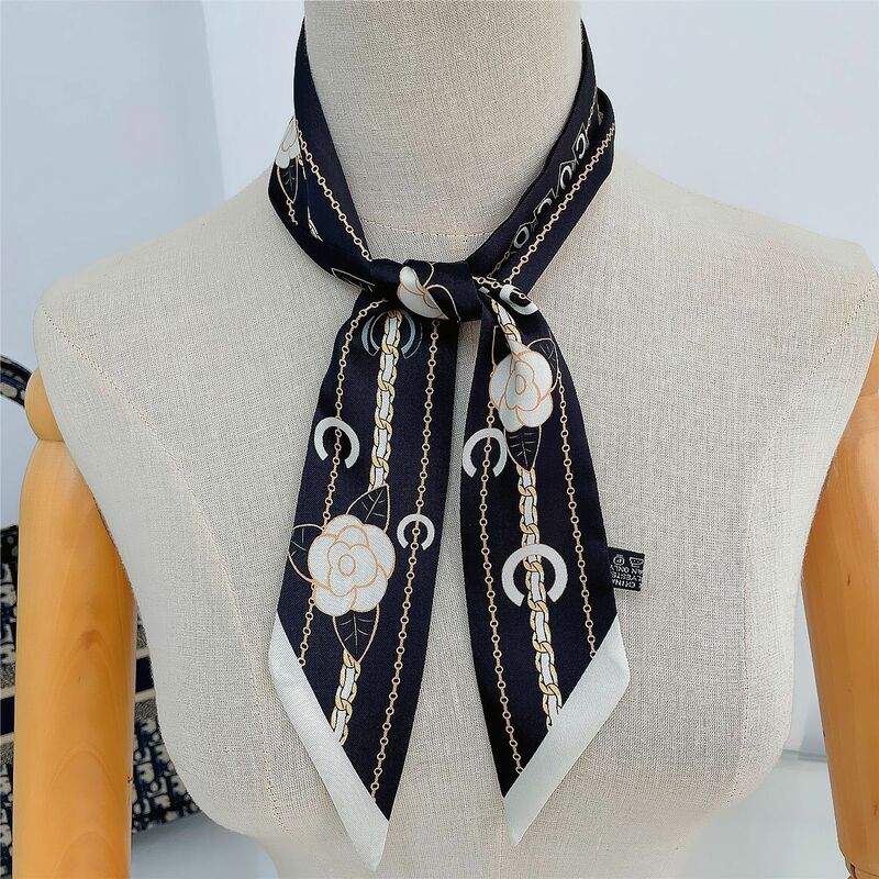Bandeaux-bufanda de lujo con estampado de flores para mujer, bandana pequeña de 90cm de largo para decoración del cabello y bolsos, envío gratis