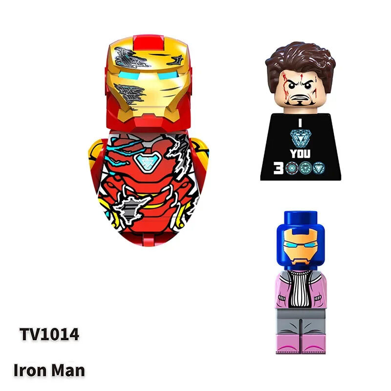 Maravilhe-se Superhero Building Block para menino, Iron Man, personagem de desenhos animados, presente de aniversário, TV6201, TV6202, TV6203, TV6204