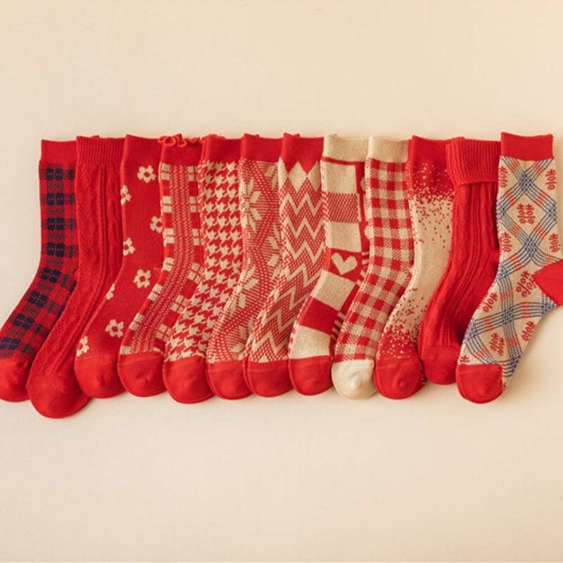 New Year Middle Tube Socks Chinese Women Socks That Bring Good Luck Warm Comfortable Breathable Sweat Absorption Socks