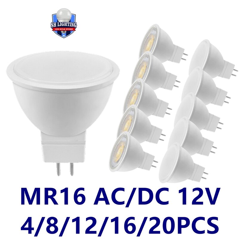 Bombilla de foco LED MR16 AC/DC 12V, GU5.3, baja presión, 3W, 5W, 6W, 7W, 120 grados, 38 grados, estudio, cocina, hogar, 4-20 unidades