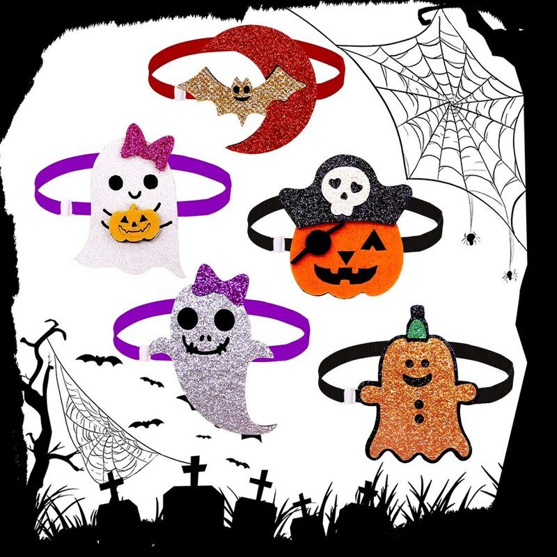 Pajaritas de Halloween para perros pequeños, 50 piezas, Collar de pajarita, Calavera, estilo calabaza, accesorios para mascotas, productos decorativos para perros