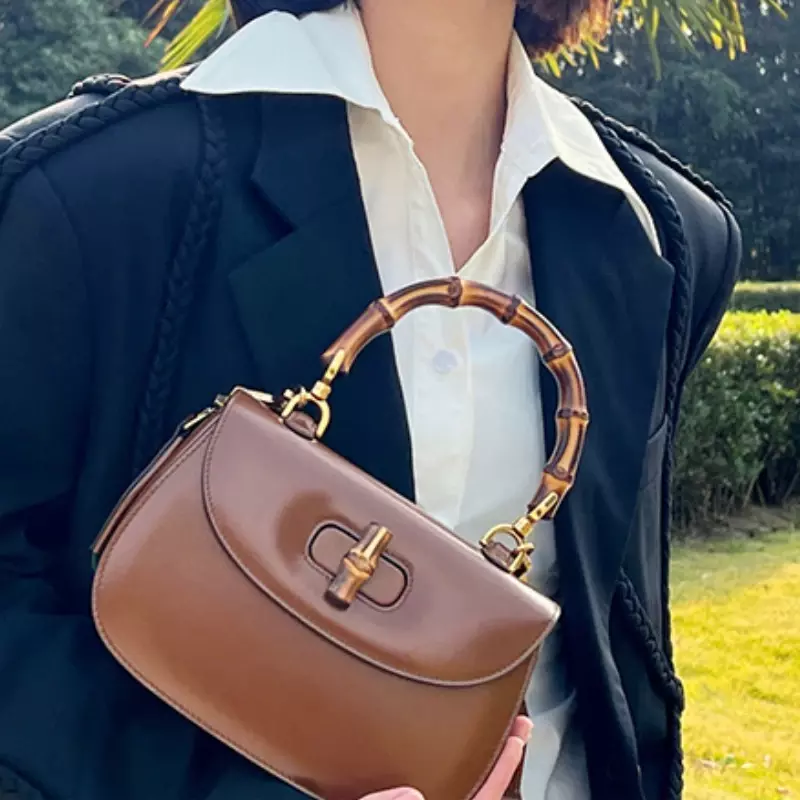 Дизайнерская бамбуковая сумка, винтажная Сумка-седло, роскошные однотонные сумки через плечо из натуральной кожи с верхними ручками, Универсальные женские сумки