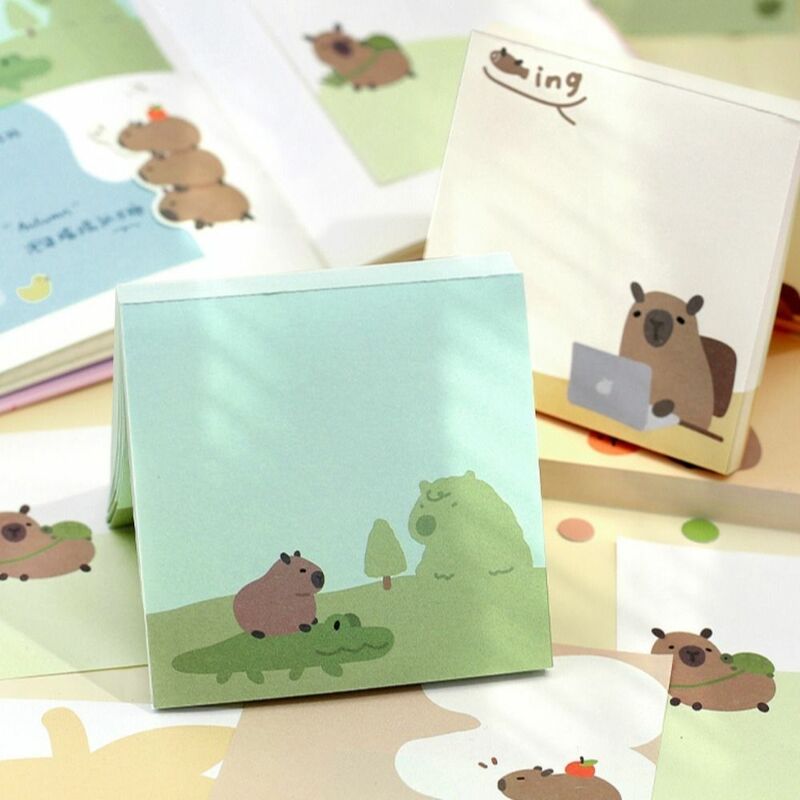 Bloc-notes de dessin animé mignon, notes autocollantes, marque-pages, capybara capybara, 100 feuilles