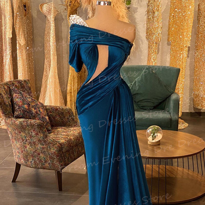 New fashion Mermaid Beautiful women's Evening Dresses Classic One Shoulder plissetted Prom Gowns occasioni formali muslimagnaws