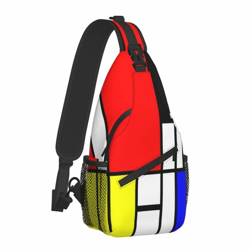 Minimalist De Stijl Geometric Pattern Sling Crossbody Chest Bag Men Piet Mondrian Abstract Art Shoulder Backpack for Traveling