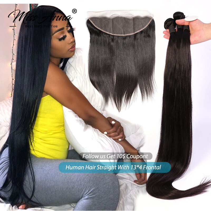 6X6 5x5 4X4 Lace Closure And 30 40 Inch Human Hair Bundle With 13x4 Lace Frontal Straight Brazilian Weave 3 Bundles With Closure