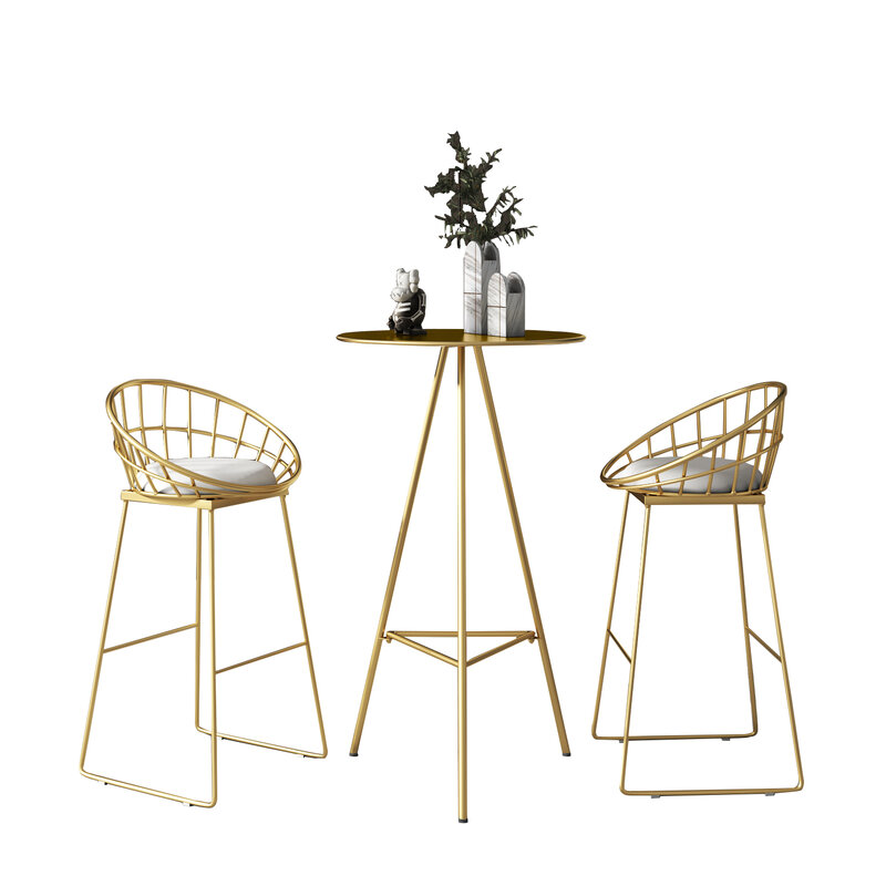 Combinação alta pequena da tabela e da cadeira do ferro dourado nórdico, mesa de café redonda alta do agregado familiar, luxo claro do lazer