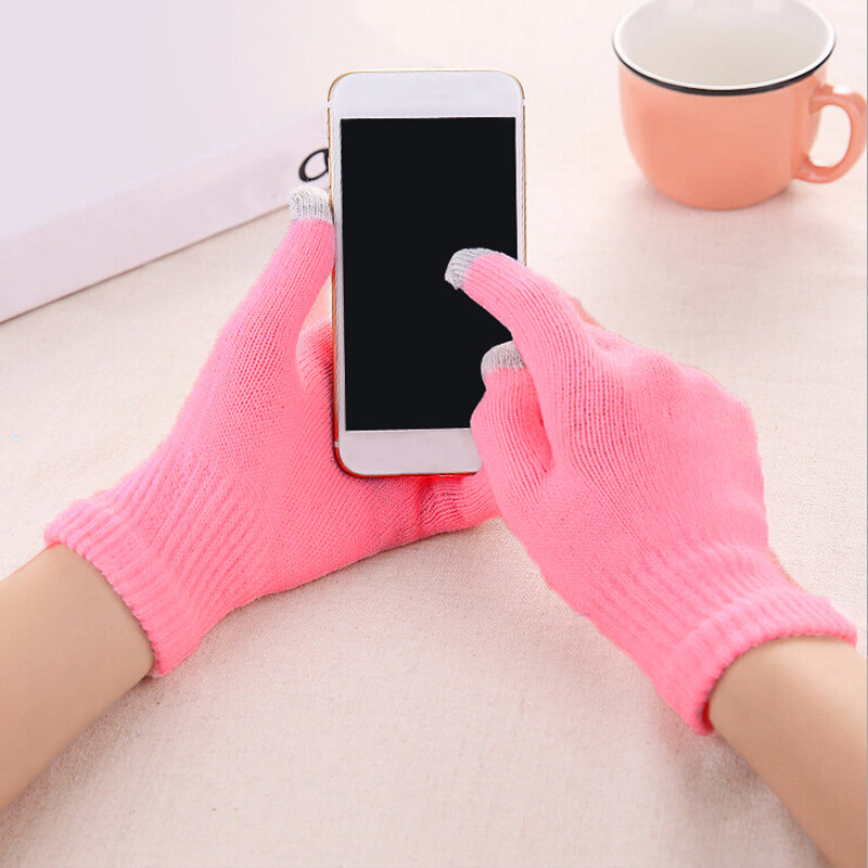Guantes de pantalla táctil para hombre y mujer, manoplas suaves de tejido para Smartphone, mantiene el calor, Color sólido, suministro para el hogar, 1 par