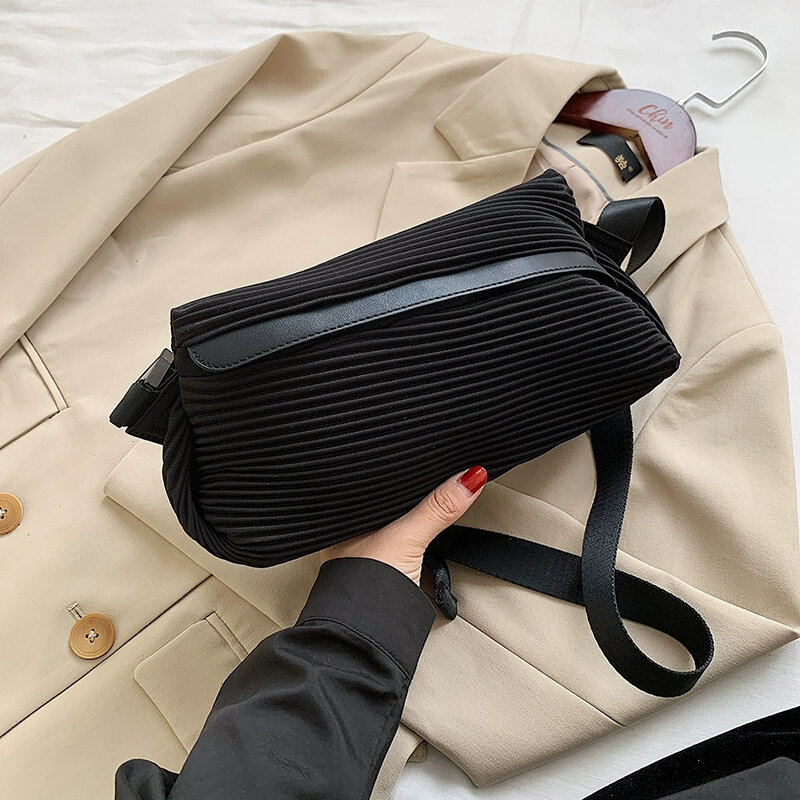 Miyake 플리츠 크로스 바디 백, 한국 패션 디자이너 만두 가방, 남녀공용 핸드백, 여름