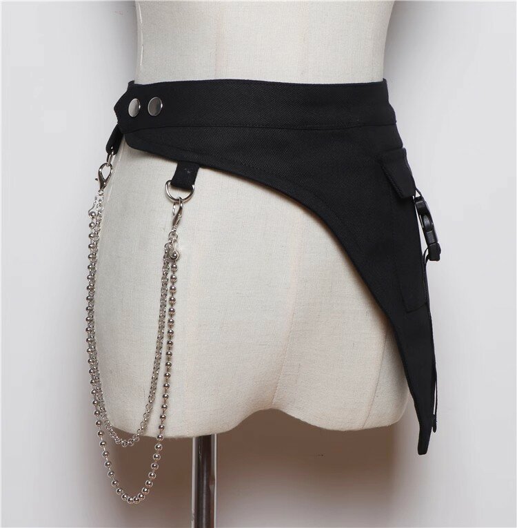 Women's Fashion Black Fabric Chain Corset Female Cummerbund Coat Waistband Dress Decration Wide Belt J056