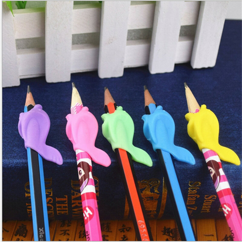 10Pcs/Set Soft Silica Pencil Grasp Two-Finger Gel Pen Grips Children Writing Training Correction Tool Pens Holding For Kids Gift