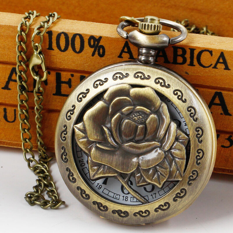 Vintage requintado esculpido quartzo relógio de bolso para mulheres, moda personalizada, relógios corrente, relógio presente