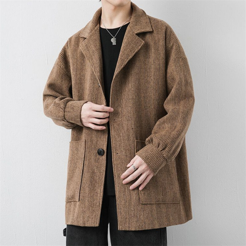 Мужская шерстяная куртка, однобортная куртка с отложным воротником, весна-осень 2023