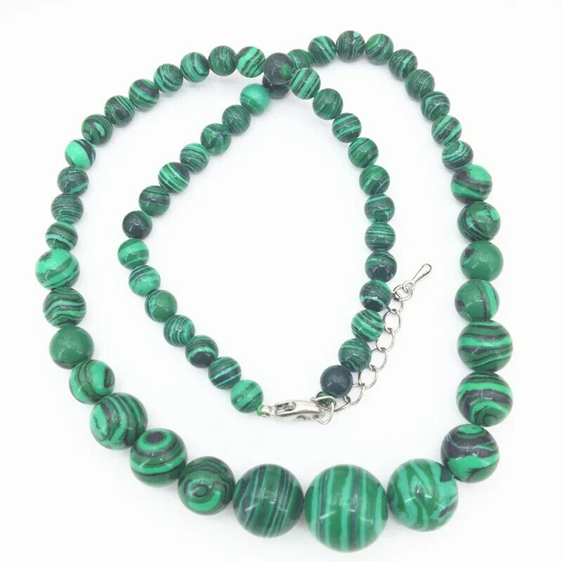 6-14mm hijau sintetis batu Malachite bulat manik-manik untai kalung manik-manik untuk mode wanita hadiah pesta perhiasan 18 inci