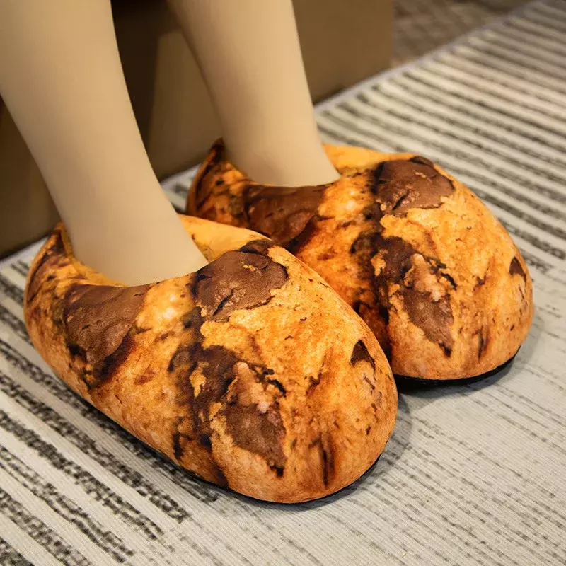 Kreativität Brot Toast Baumwolle Hausschuhe für Frauen Pelz Panto letten Schuhe Frauen pelzigen Winter Hausschuhe Männer Designer Schuhe